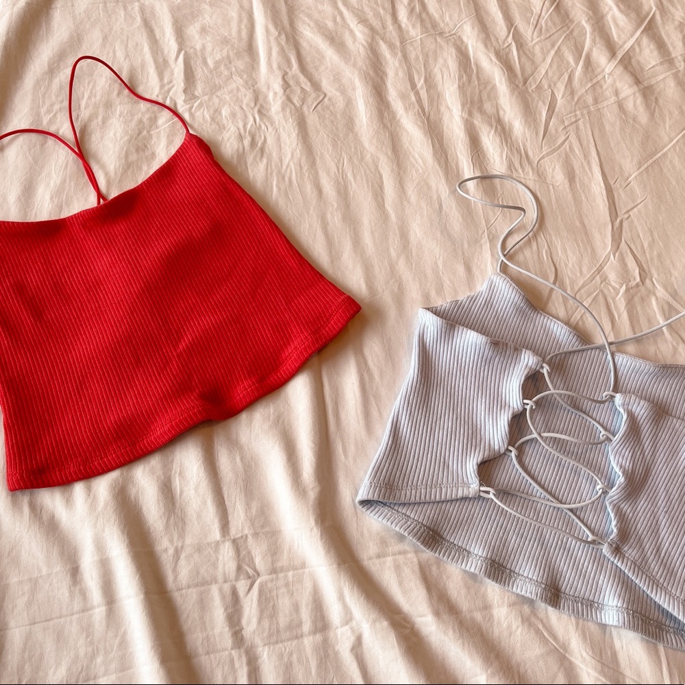 2 FOR 20! Both the same crop top blue and red both size small